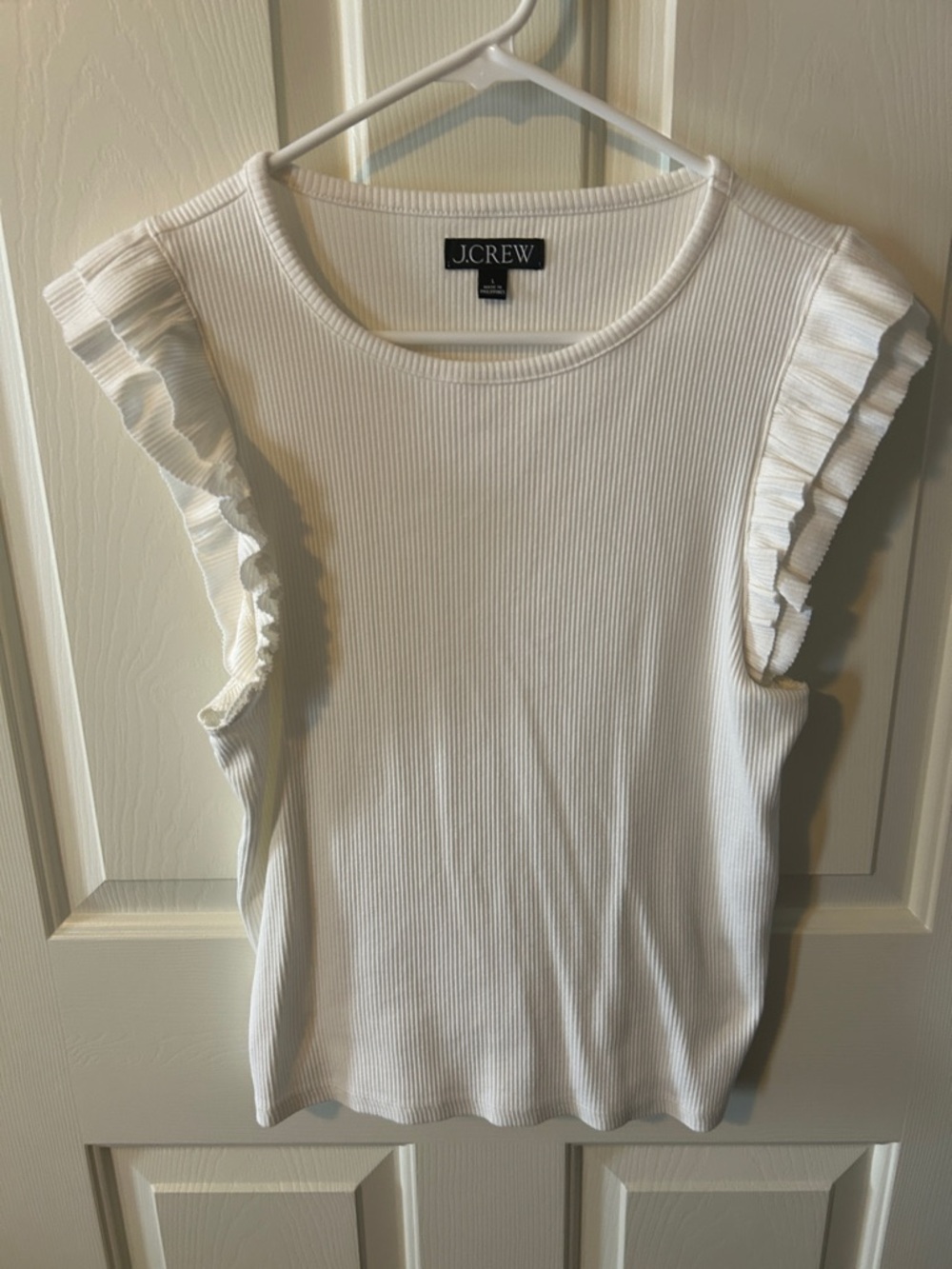 J.Crew White Ribbed Tank with Ruffle Sleeves